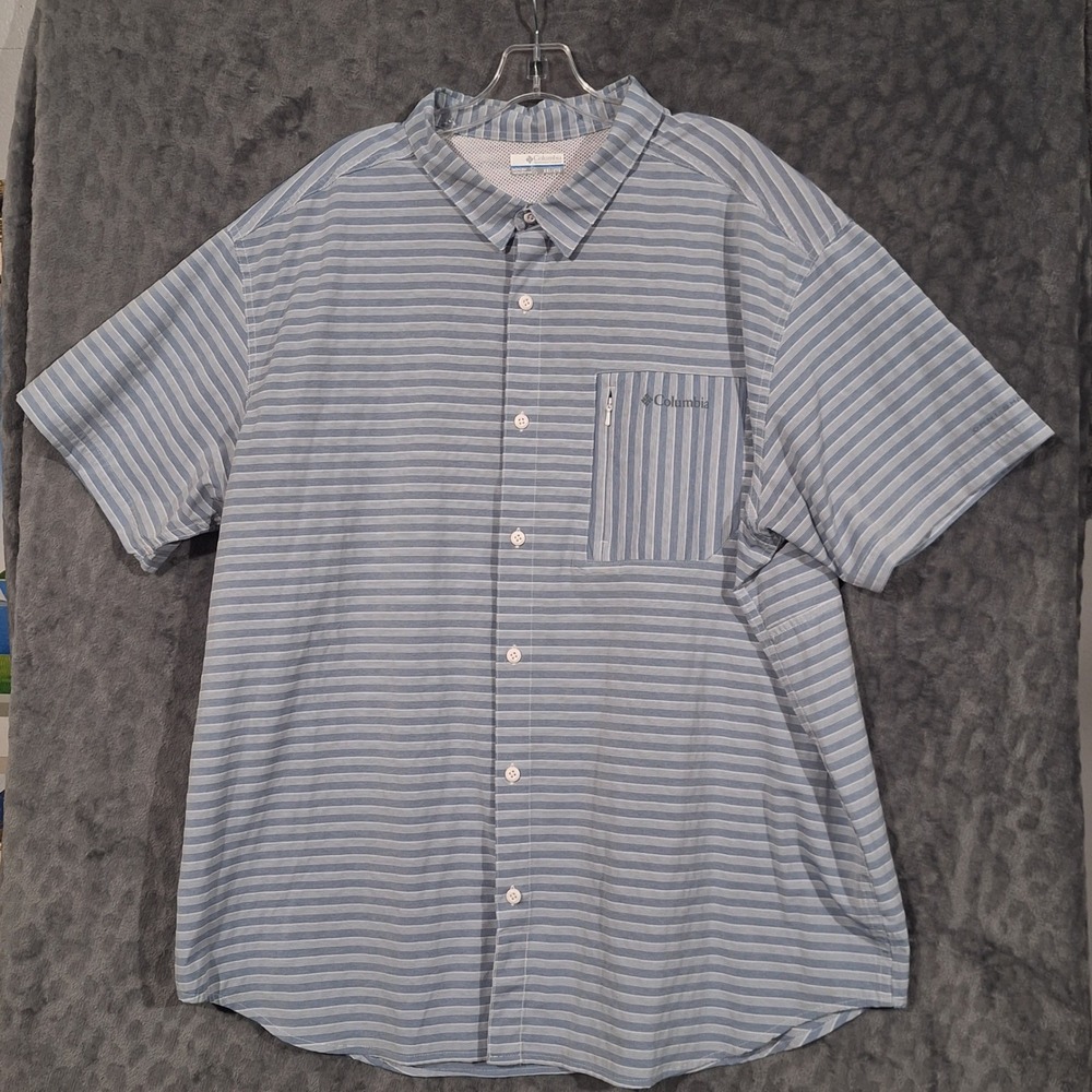Columbia Mens XXL Blue Striped Short Sleeve Vented Fishing Button Up Shirt